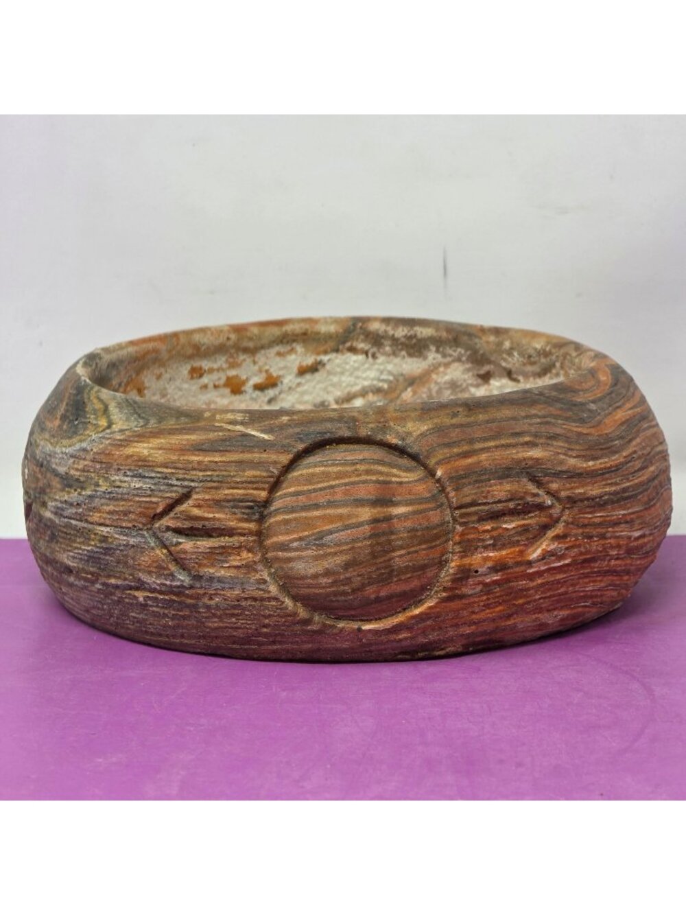 Handmade Studio Pottery Bowl Marbled Swirl Clay Earth Tones Art Pottery 7"